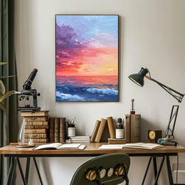 Abstract Sunset Ocean Scene with Impressionistic Artistic Poster PosterGoat