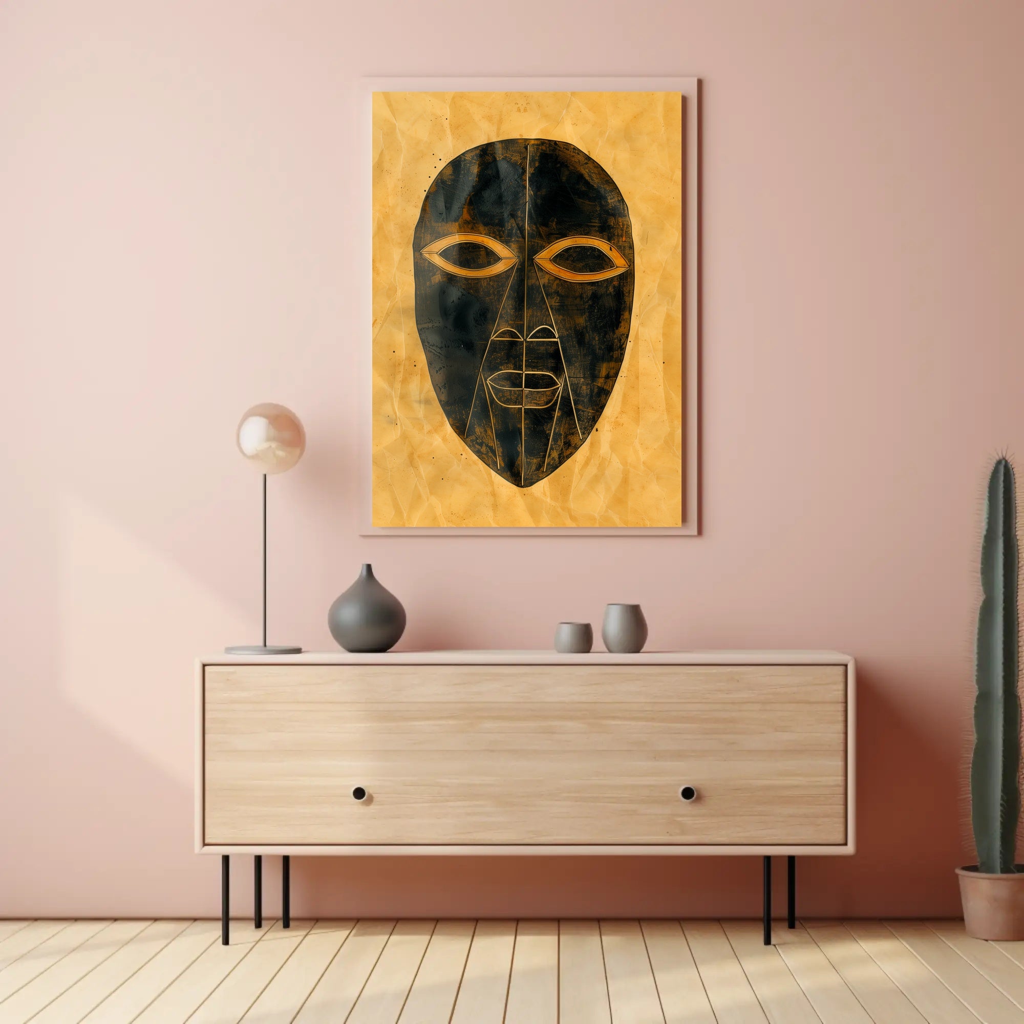 Abstract Tribal Mask Art with Gold Accents Poster PosterGoat