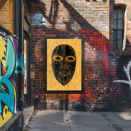 Abstract Tribal Mask Art with Gold Accents Poster PosterGoat