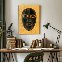 Abstract Tribal Mask Art with Gold Accents Poster PosterGoat