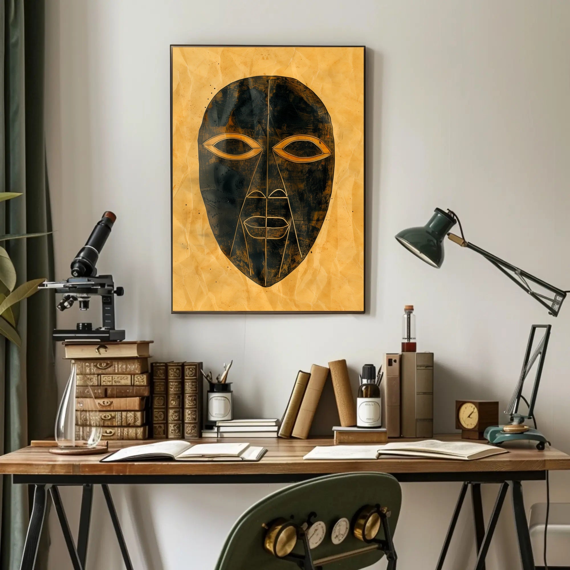 Abstract Tribal Mask Art with Gold Accents Poster PosterGoat