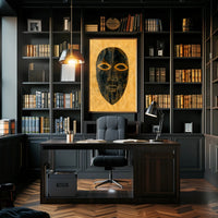 Abstract Tribal Mask Art with Gold Accents Poster PosterGoat