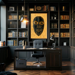 Abstract Tribal Mask Art with Gold Accents Poster PosterGoat