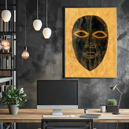 Abstract Tribal Mask Art with Gold Accents Poster PosterGoat