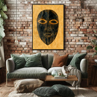 Abstract Tribal Mask Art with Gold Accents Poster PosterGoat