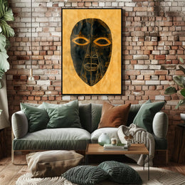 Abstract Tribal Mask Art with Gold Accents Poster PosterGoat