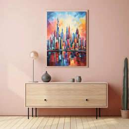 Abstract Urban Sunrise over Modern Cityscape Poster PosterGoat