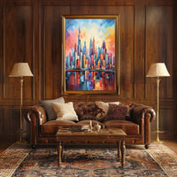 Abstract Urban Sunrise over Modern Cityscape Poster PosterGoat