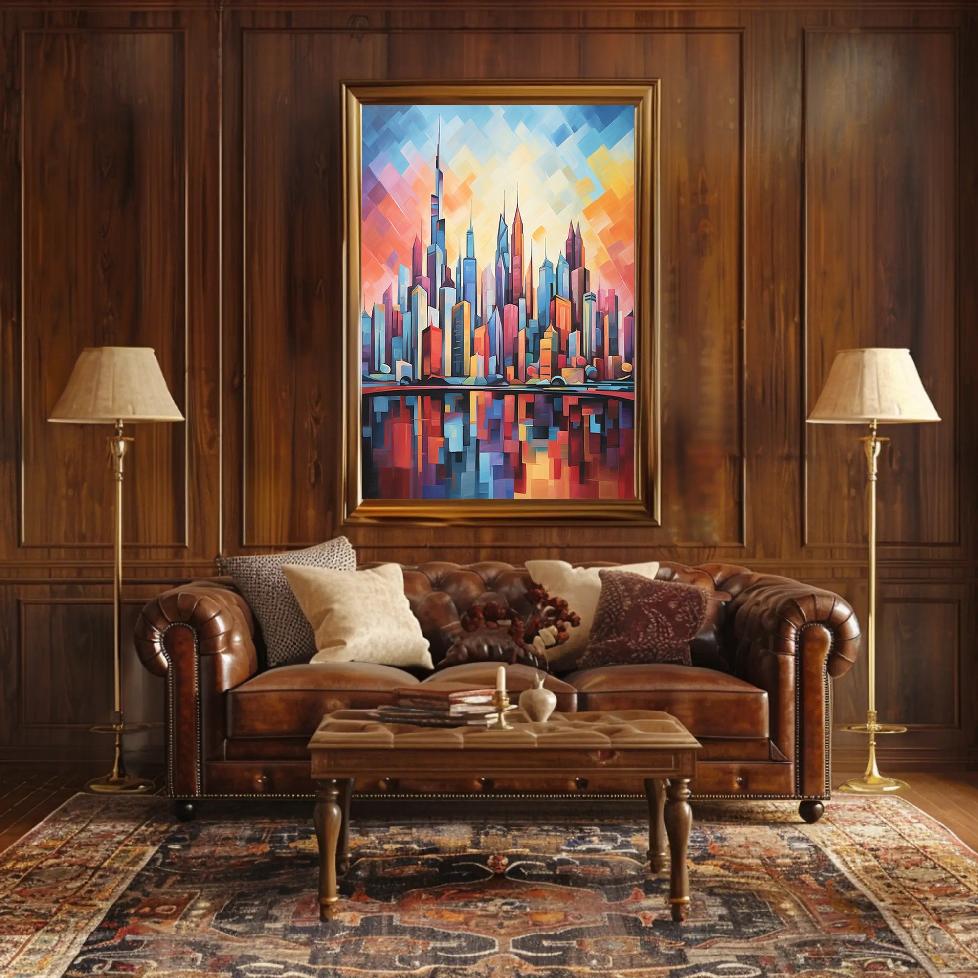 Abstract Urban Sunrise over Modern Cityscape Poster PosterGoat