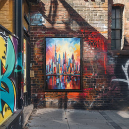 Abstract Urban Sunrise over Modern Cityscape Poster PosterGoat