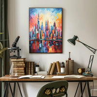 Abstract Urban Sunrise over Modern Cityscape Poster PosterGoat