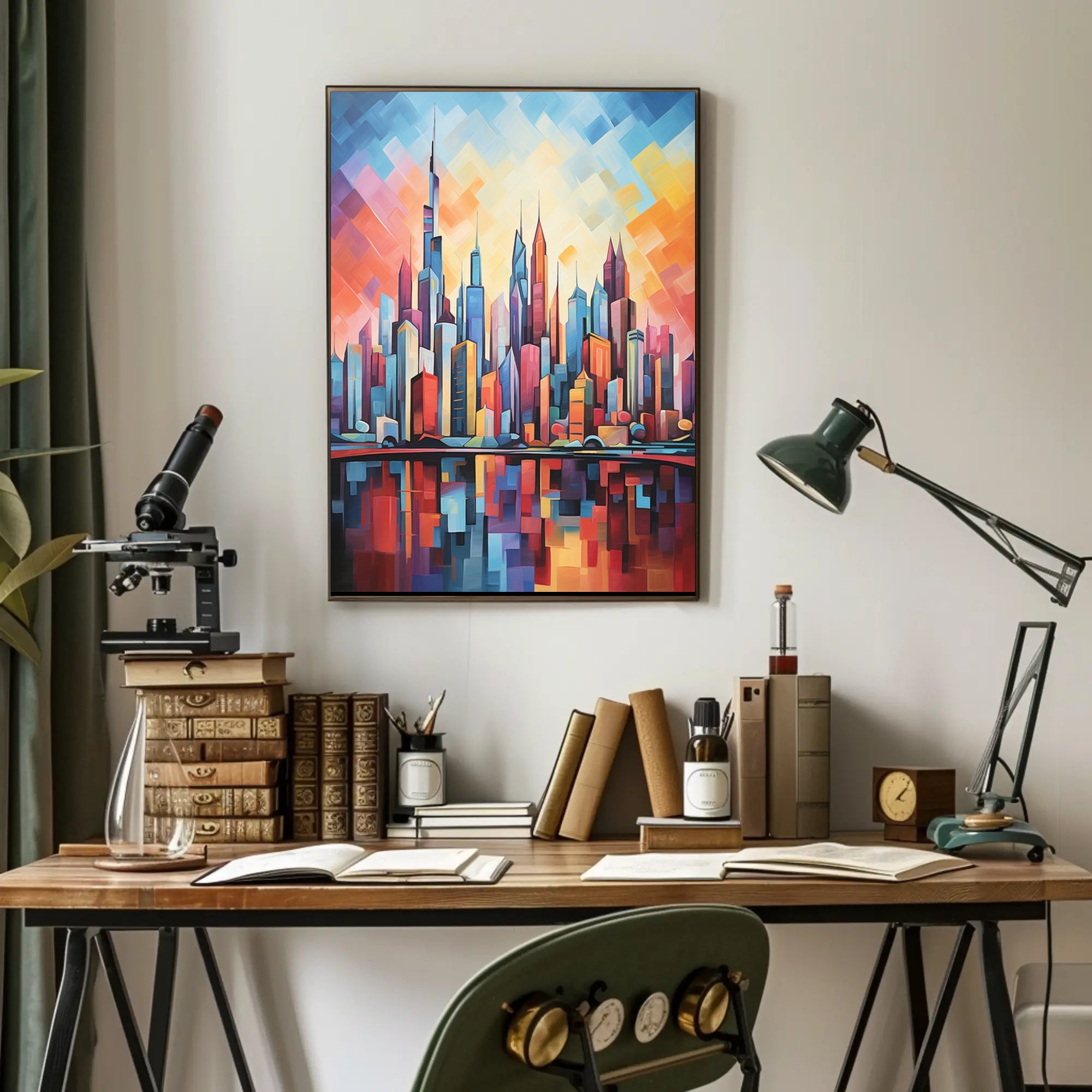Abstract Urban Sunrise over Modern Cityscape Poster PosterGoat