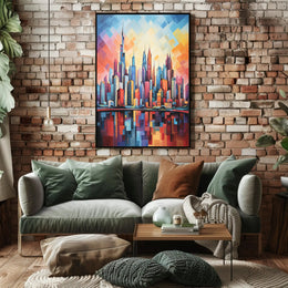 Abstract Urban Sunrise over Modern Cityscape Poster PosterGoat