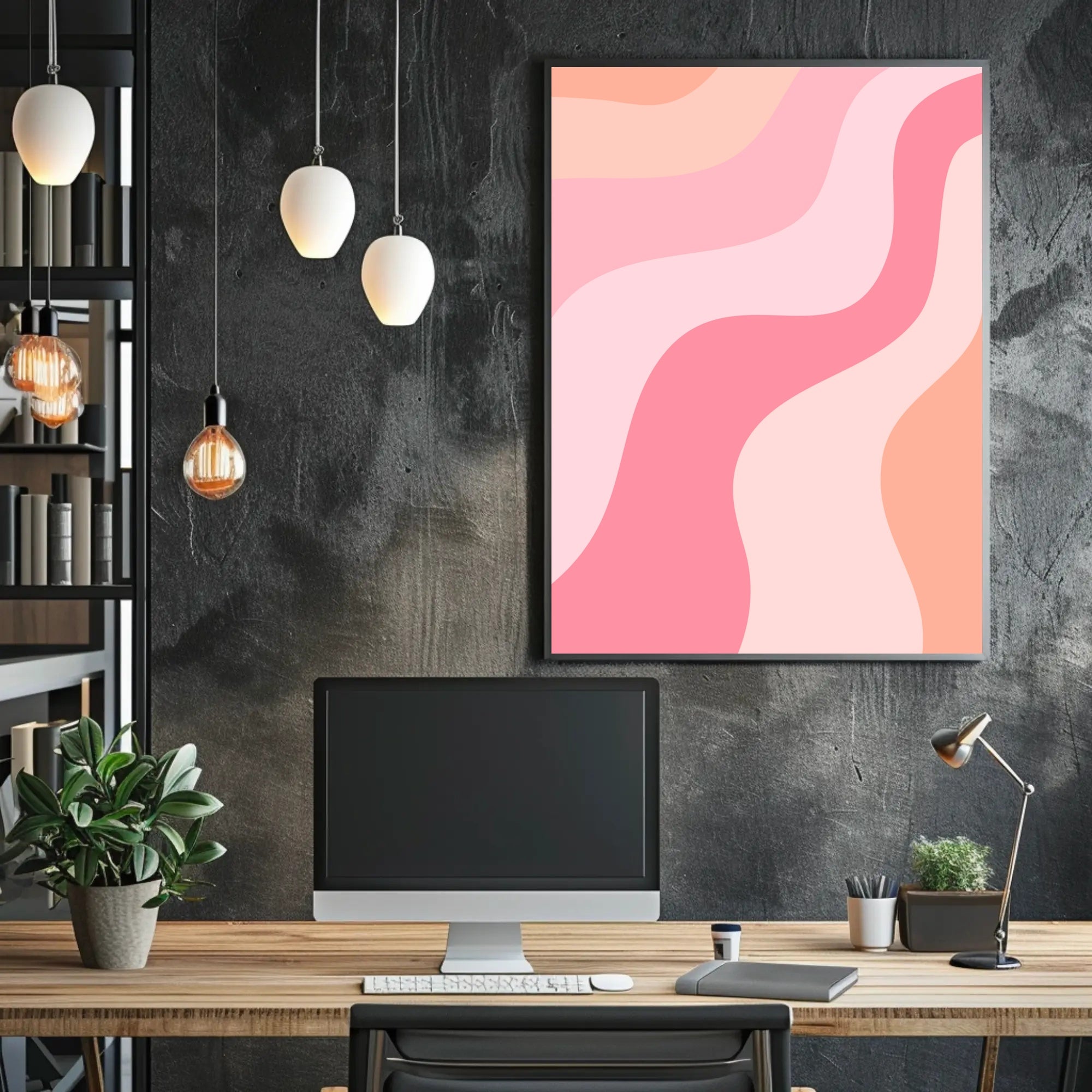 Abstract Waves of Peach and Coral Poster PosterGoat