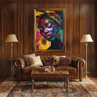 Abstract Woman Portrait with Vibrant Headscarf Artistic Poster PosterGoat