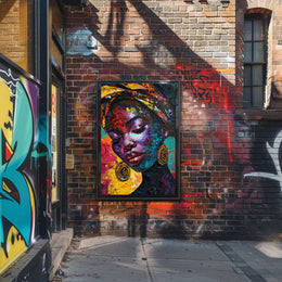 Abstract Woman Portrait with Vibrant Headscarf Artistic Poster PosterGoat