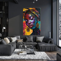 Abstract Woman Portrait with Vibrant Headscarf Artistic Poster PosterGoat