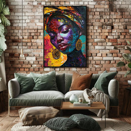 Abstract Woman Portrait with Vibrant Headscarf Artistic Poster PosterGoat