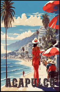 Acapulco Beach Stroll Vintage Travel Poster PosterGoat