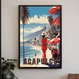 Acapulco Beach Stroll Vintage Travel Poster PosterGoat