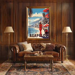 Acapulco Beach Stroll Vintage Travel Poster PosterGoat