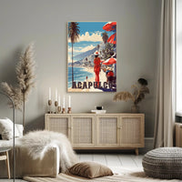 Acapulco Beach Stroll Vintage Travel Poster PosterGoat