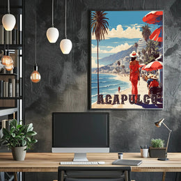 Acapulco Beach Stroll Vintage Travel Poster PosterGoat