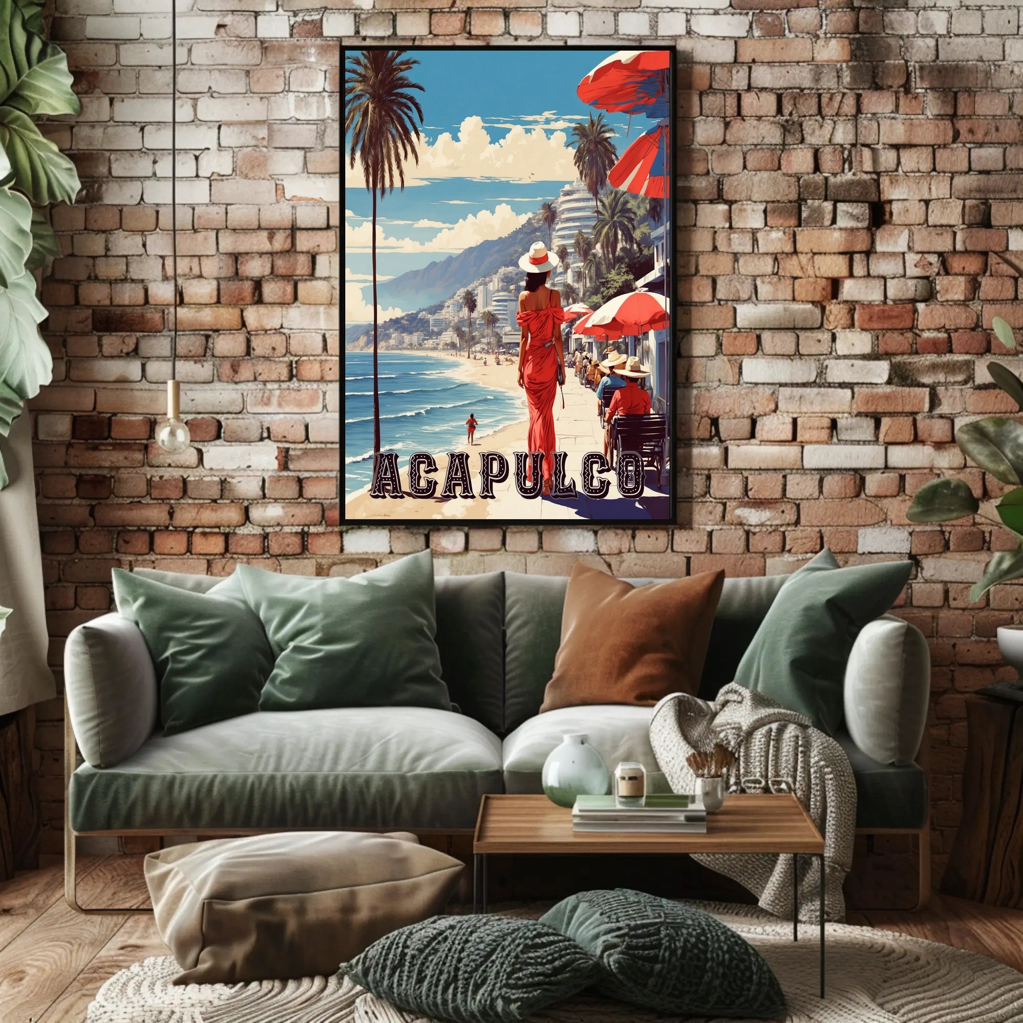 Acapulco Beach Stroll Vintage Travel Poster PosterGoat