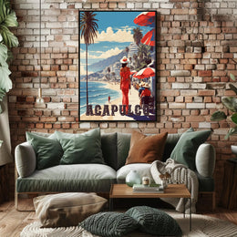 Acapulco Beach Stroll Vintage Travel Poster PosterGoat