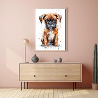 Adorable Boxer Puppy in Vibrant Watercolor Dog Breed Poster PosterGoat