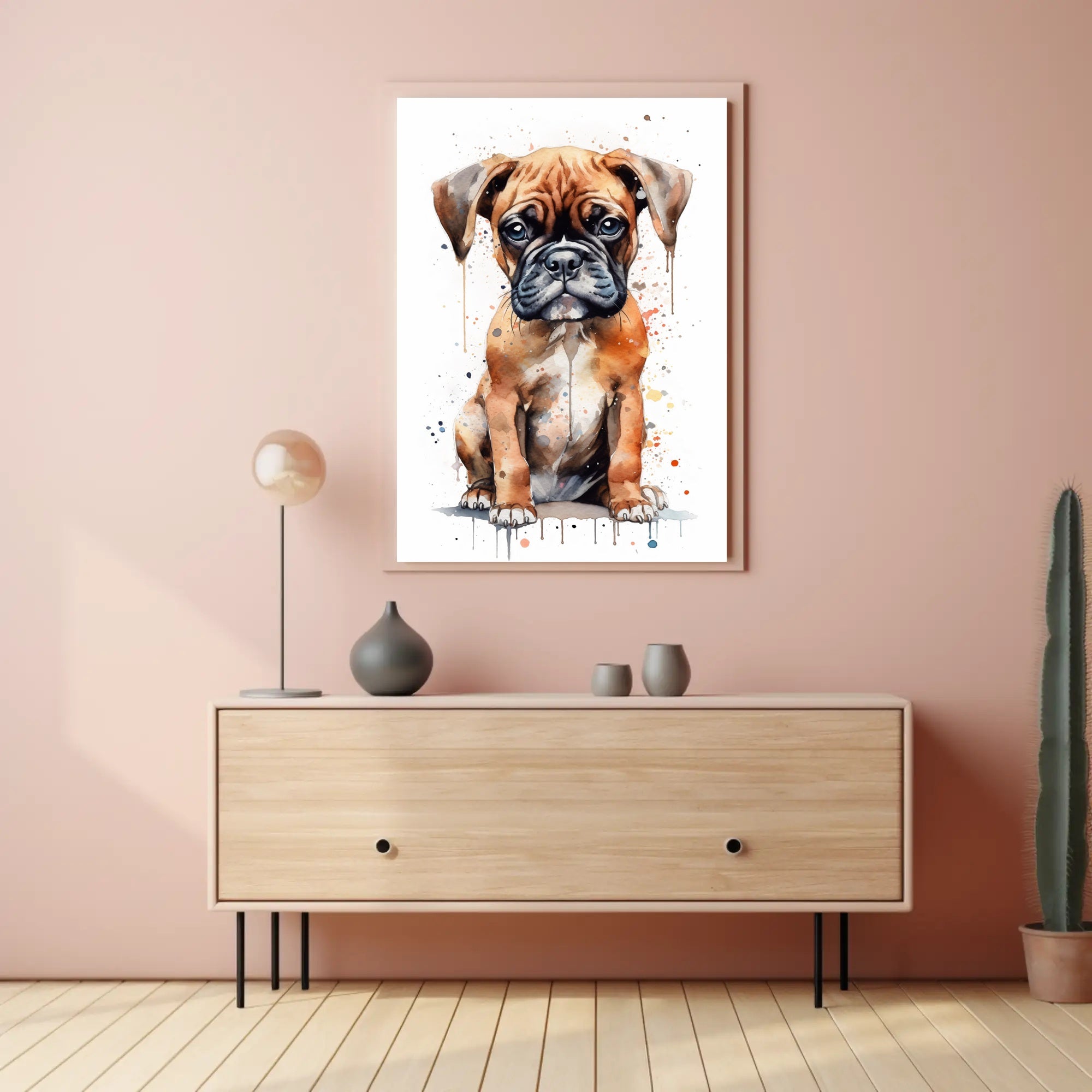 Adorable Boxer Puppy in Vibrant Watercolor Dog Breed Poster PosterGoat