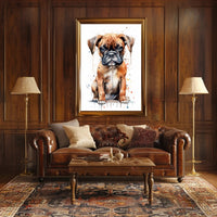 Adorable Boxer Puppy in Vibrant Watercolor Dog Breed Poster PosterGoat