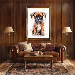 Adorable Boxer Puppy in Vibrant Watercolor Dog Breed Poster PosterGoat