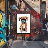 Adorable Boxer Puppy in Vibrant Watercolor Dog Breed Poster PosterGoat
