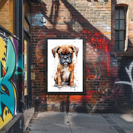 Adorable Boxer Puppy in Vibrant Watercolor Dog Breed Poster PosterGoat