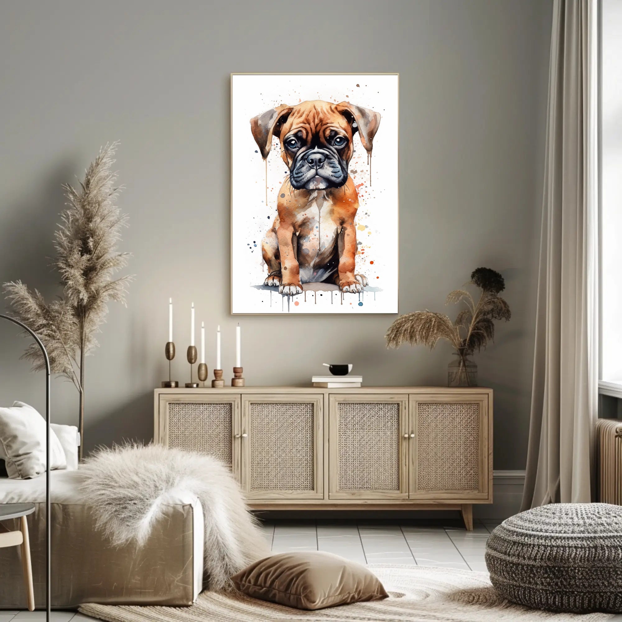 Adorable Boxer Puppy in Vibrant Watercolor Dog Breed Poster PosterGoat