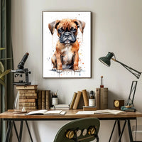 Adorable Boxer Puppy in Vibrant Watercolor Dog Breed Poster PosterGoat