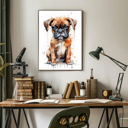 Adorable Boxer Puppy in Vibrant Watercolor Dog Breed Poster PosterGoat