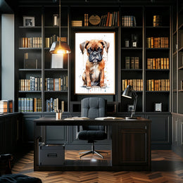 Adorable Boxer Puppy in Vibrant Watercolor Dog Breed Poster PosterGoat