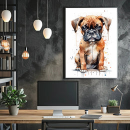 Adorable Boxer Puppy in Vibrant Watercolor Dog Breed Poster PosterGoat