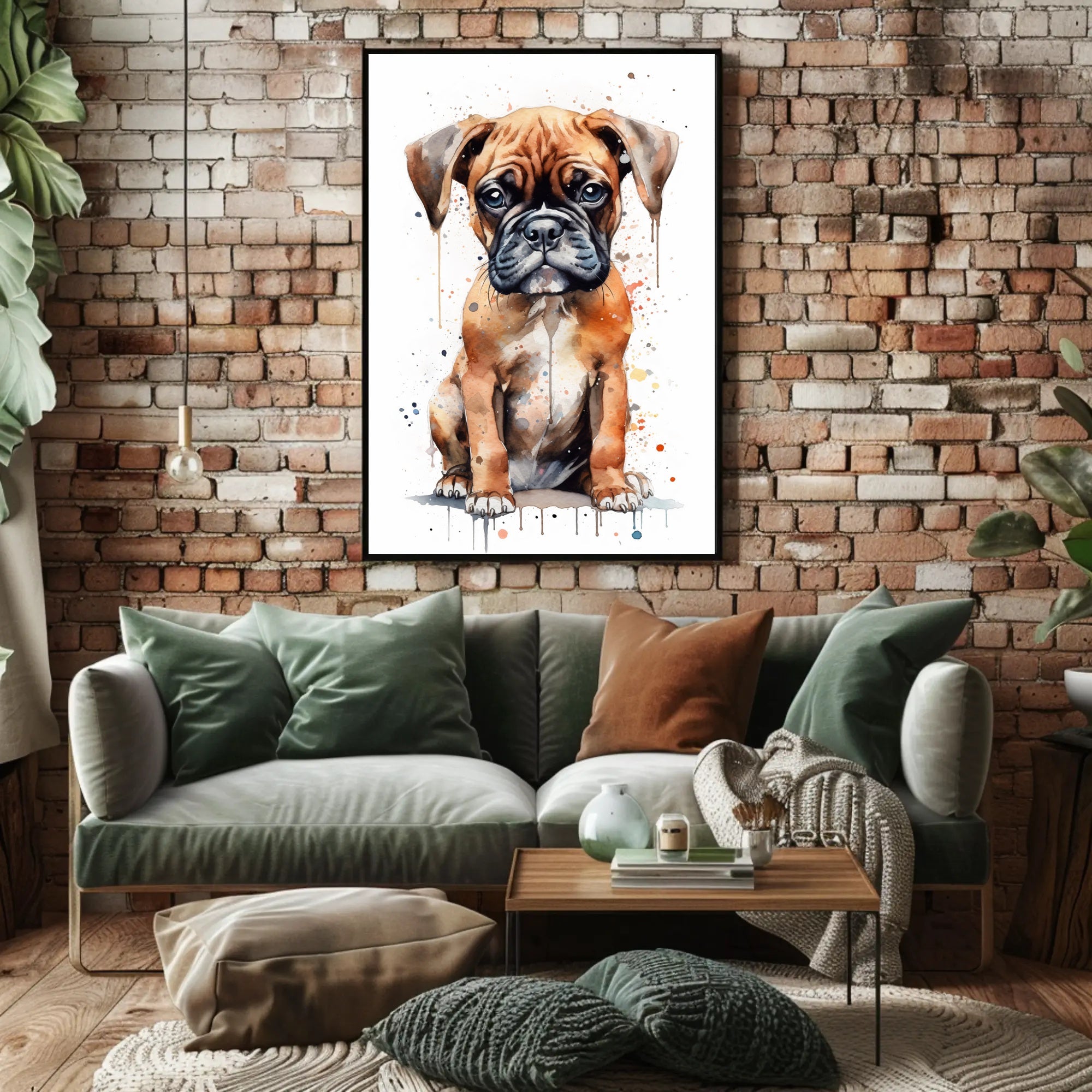 Adorable Boxer Puppy in Vibrant Watercolor Dog Breed Poster PosterGoat