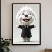Adorable Fluffy Dog in Suit Cartoon Animal Poster PosterGoat