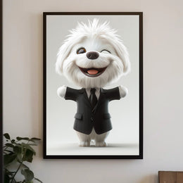 Adorable Fluffy Dog in Suit Cartoon Animal Poster PosterGoat