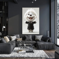 Adorable Fluffy Dog in Suit Cartoon Animal Poster PosterGoat