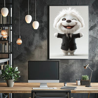 Adorable Fluffy Dog in Suit Cartoon Animal Poster PosterGoat