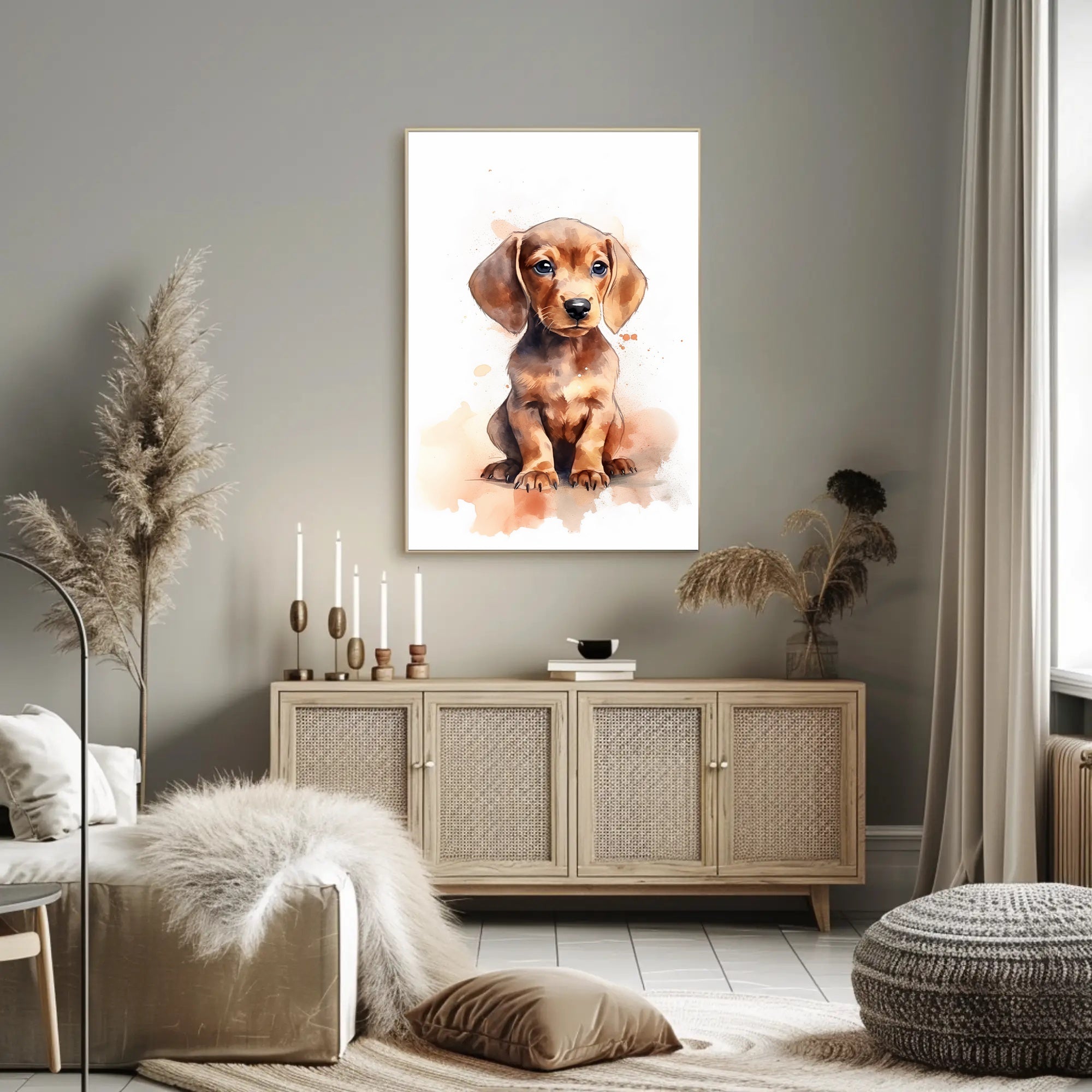 Adorable Puppy Watercolor Illustration: Animal Poster PosterGoat