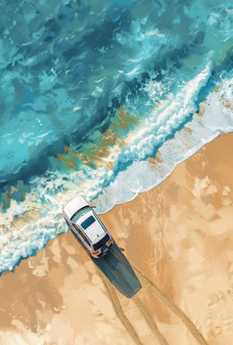 Adventure Awaits: Modern Beach Scene Travel Poster PosterGoat