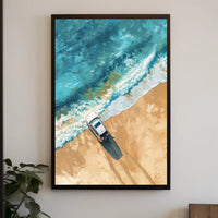 Adventure Awaits: Modern Beach Scene Travel Poster PosterGoat