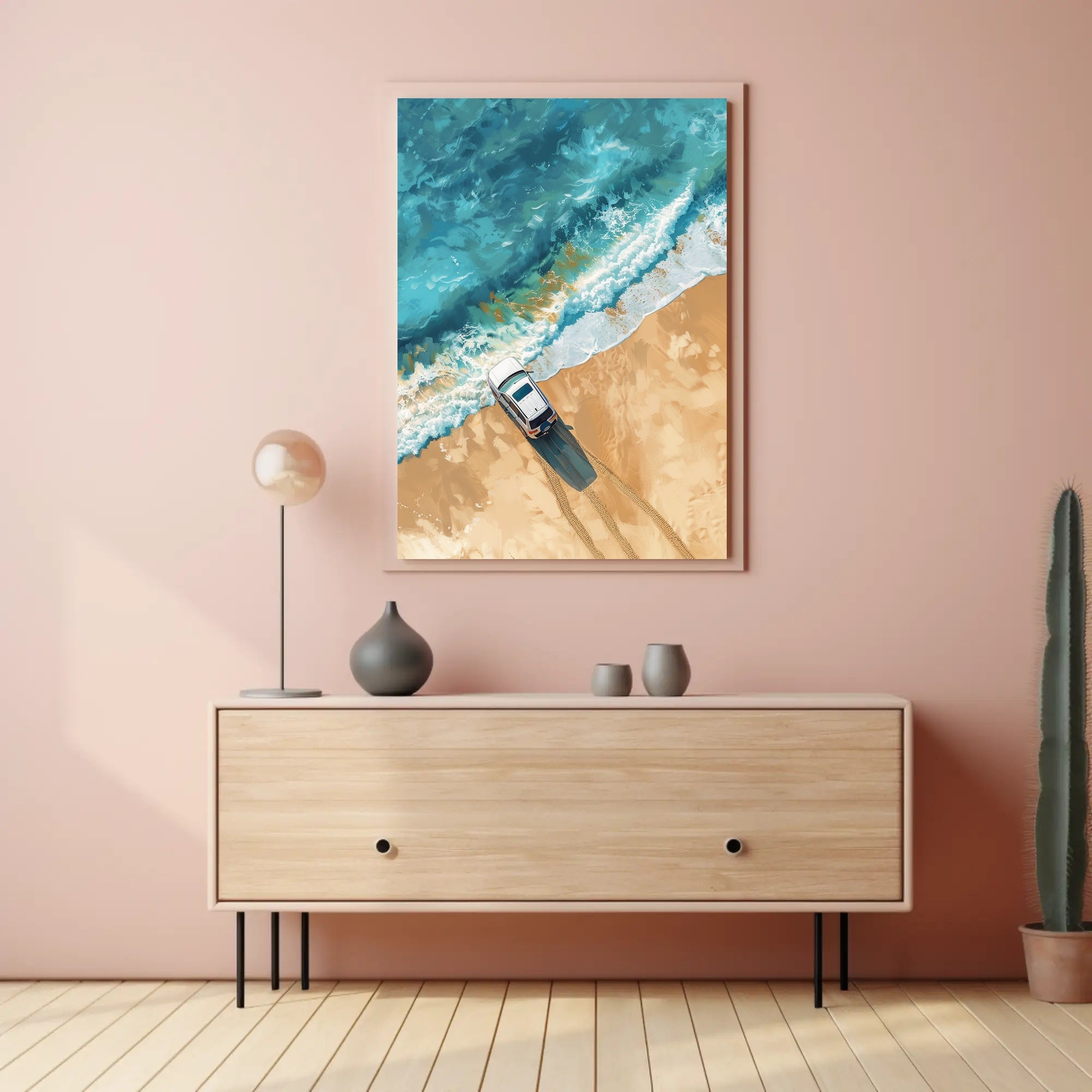 Adventure Awaits: Modern Beach Scene Travel Poster PosterGoat