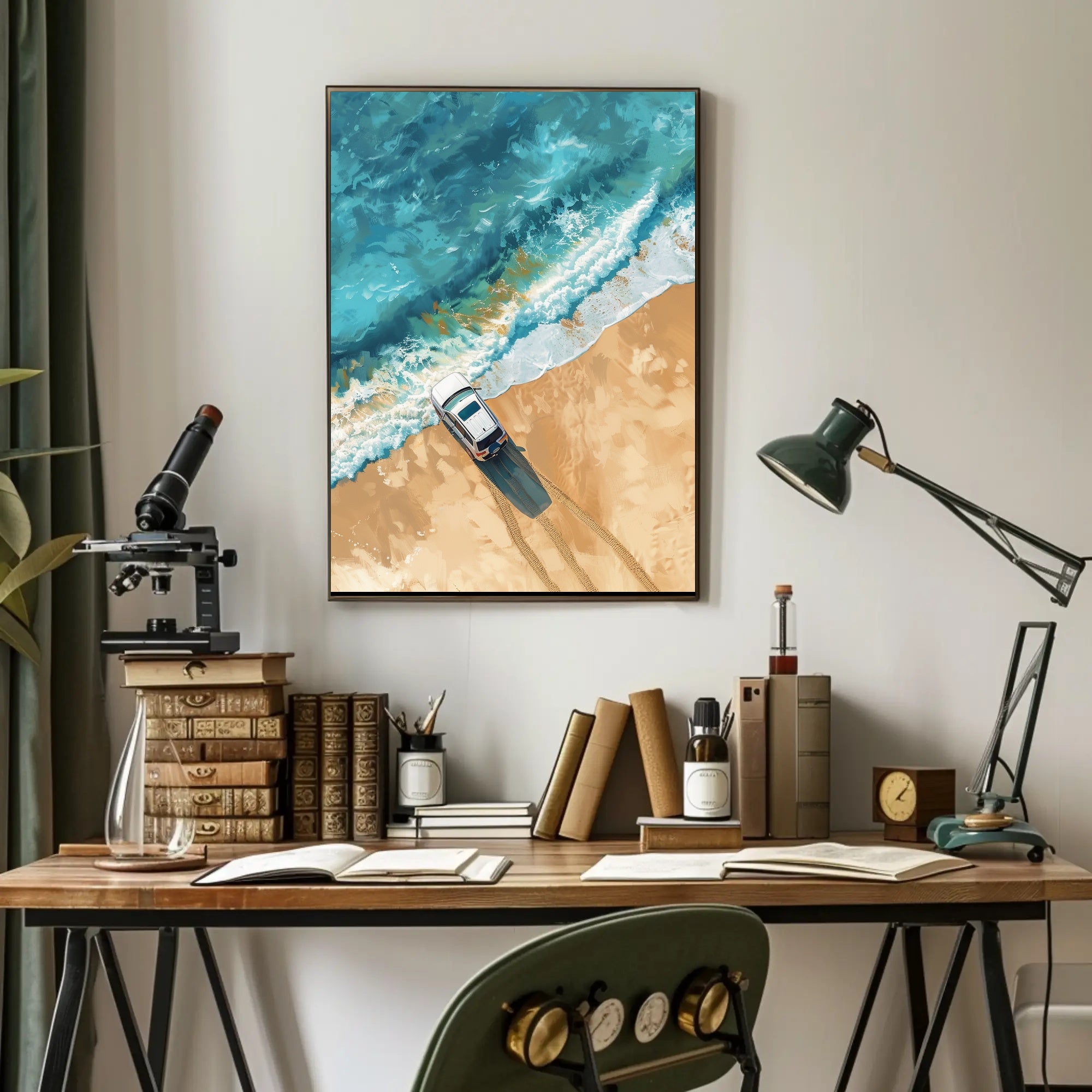 Adventure Awaits: Modern Beach Scene Travel Poster PosterGoat